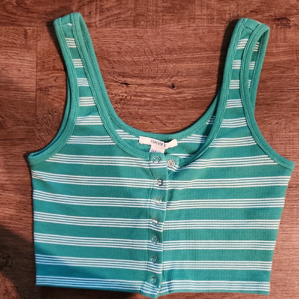 Forever 21 Green Snap Front Crop Tank Top